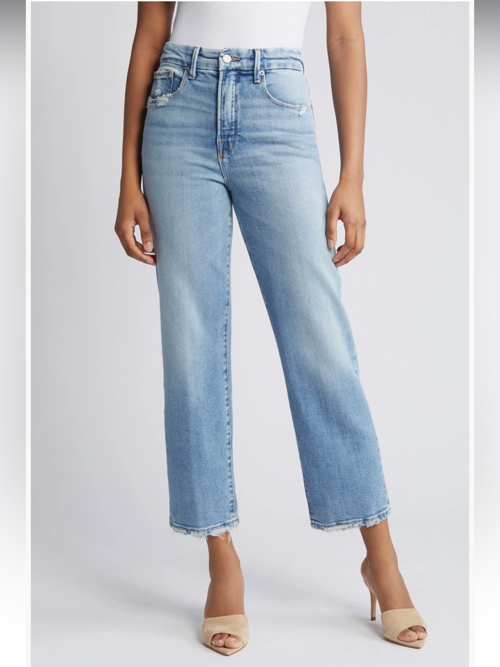 Good American Good Boy Distressed High Waist Crop Jeans Size 4/27